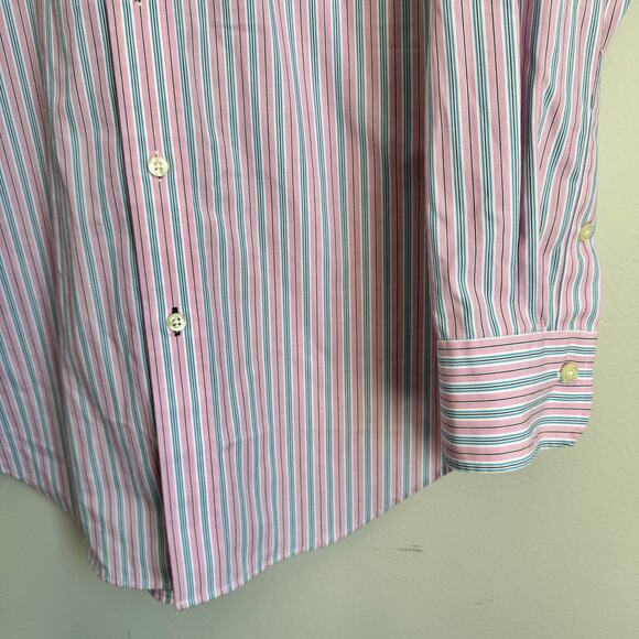 Men's Ralph Lauren Button Down Shirt Size 15 1/2 32/33 Stretch No Iron Pink Blue - Picture 7 of 14